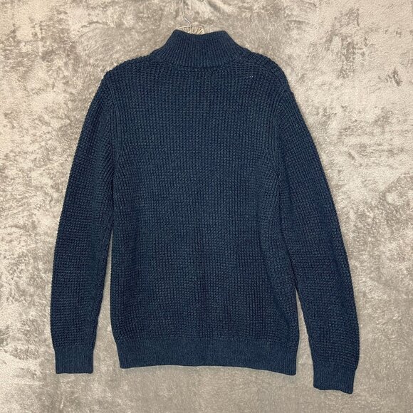LL Bean Men Classic Preppy Heavy Waffle Knit 1/4 Pullover Mock Neck Sweater M - Picture 2 of 10